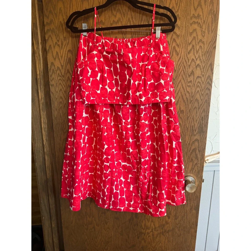 Banana Republic Red White Polka Dot 2 Piece Set Skirt Small Crop Top Medium NWT